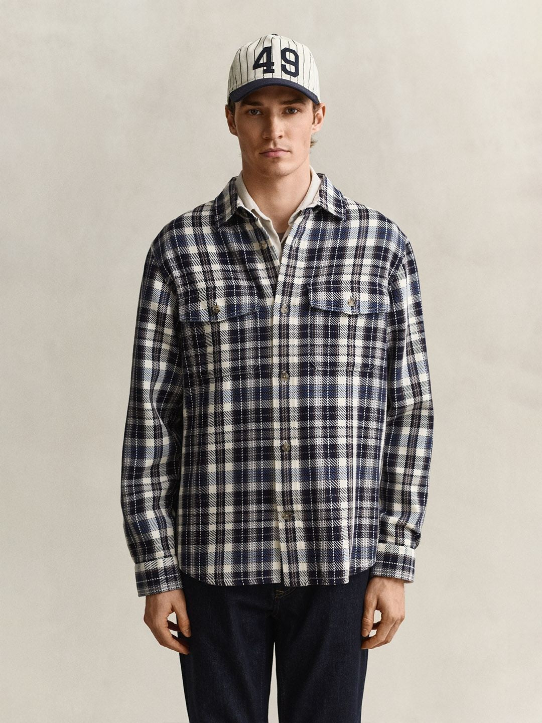 Gant Men Navy Blue Checked Regular Fit Pure Cotton Shirt