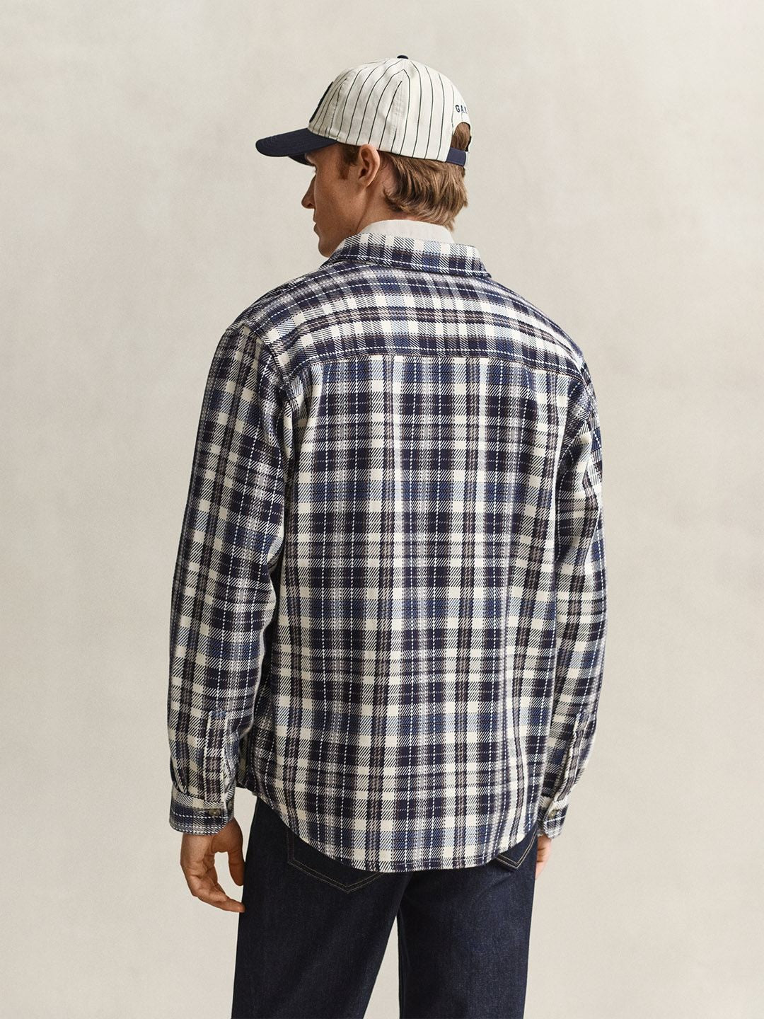 Gant Men Navy Blue Checked Regular Fit Pure Cotton Shirt