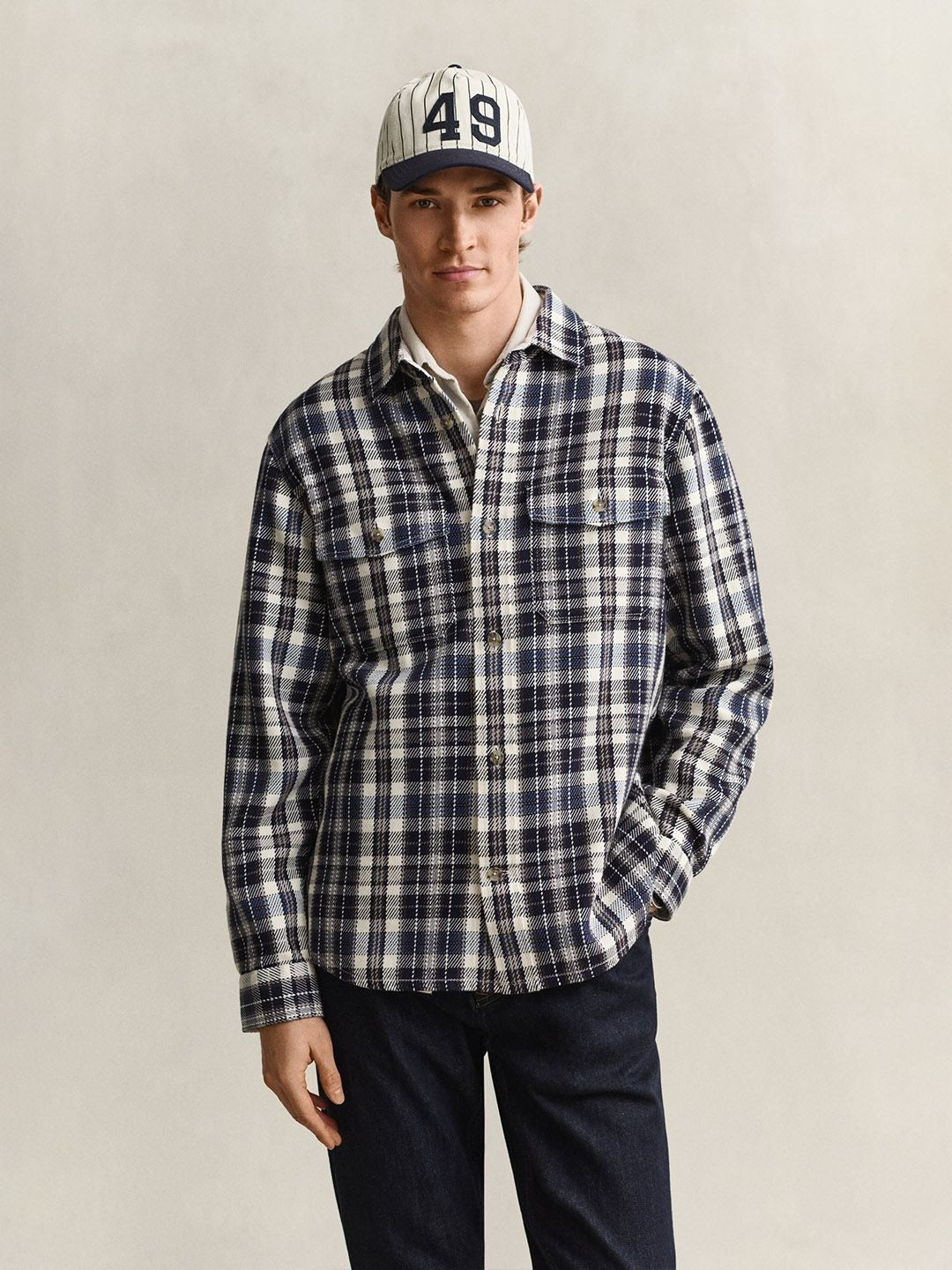 Gant Men Navy Blue Checked Regular Fit Pure Cotton Shirt