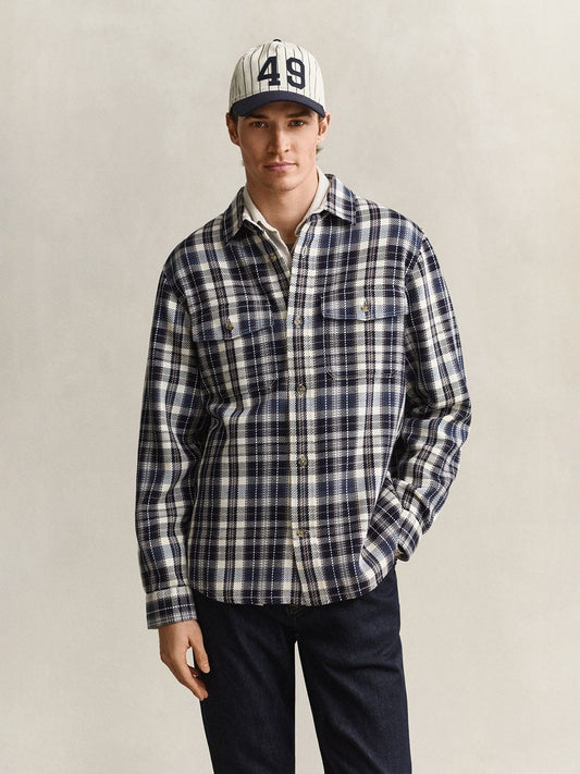Gant Men Navy Blue Checked Regular Fit Pure Cotton Shirt