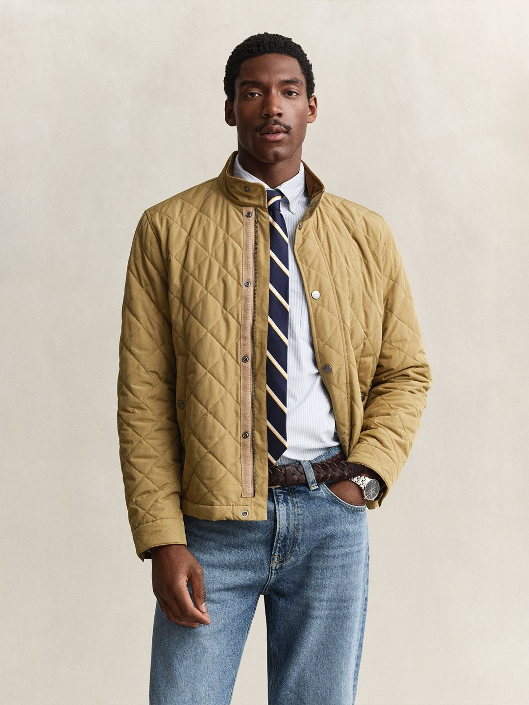 Gant Men Khaki Quilted Regular Fit Classic Quilted Jacket