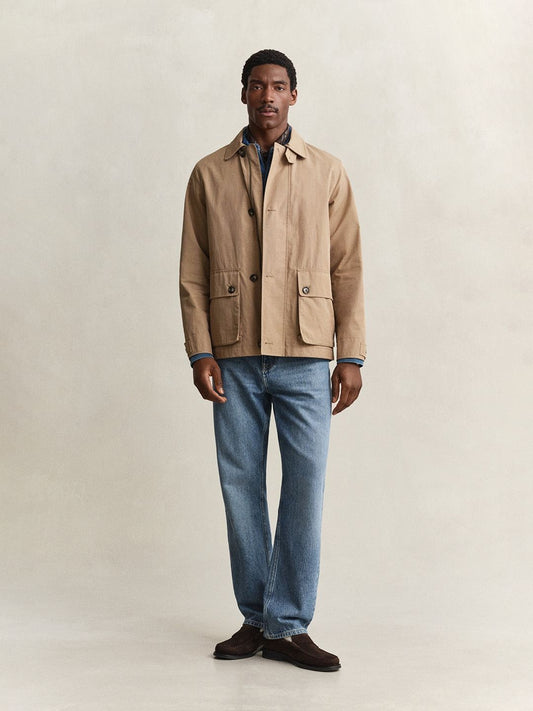 Gant Men Beige Solid Regular Fit Cotton Blend Barn Jacket