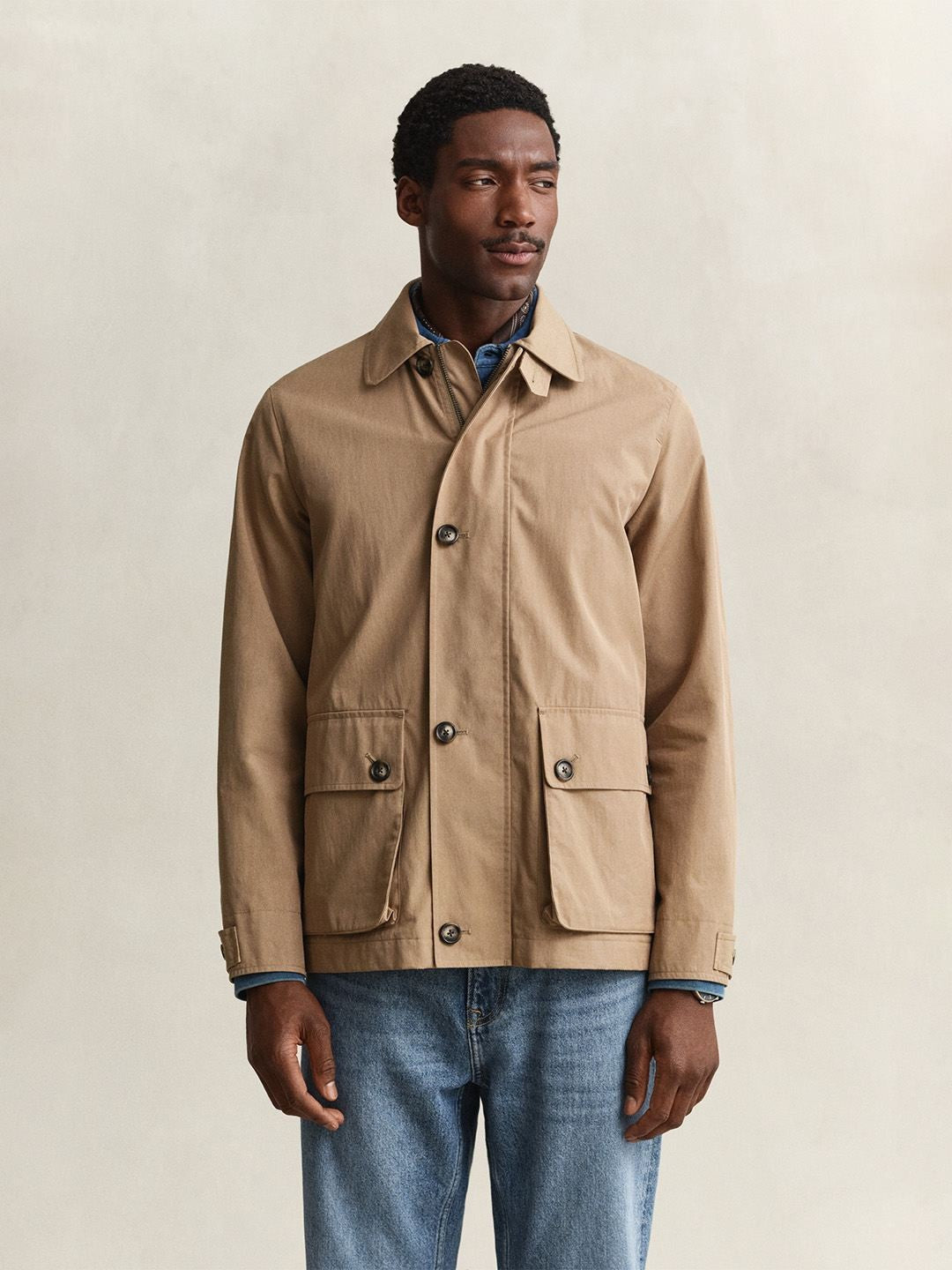 Gant Men Beige Solid Regular Fit Cotton Blend Barn Jacket
