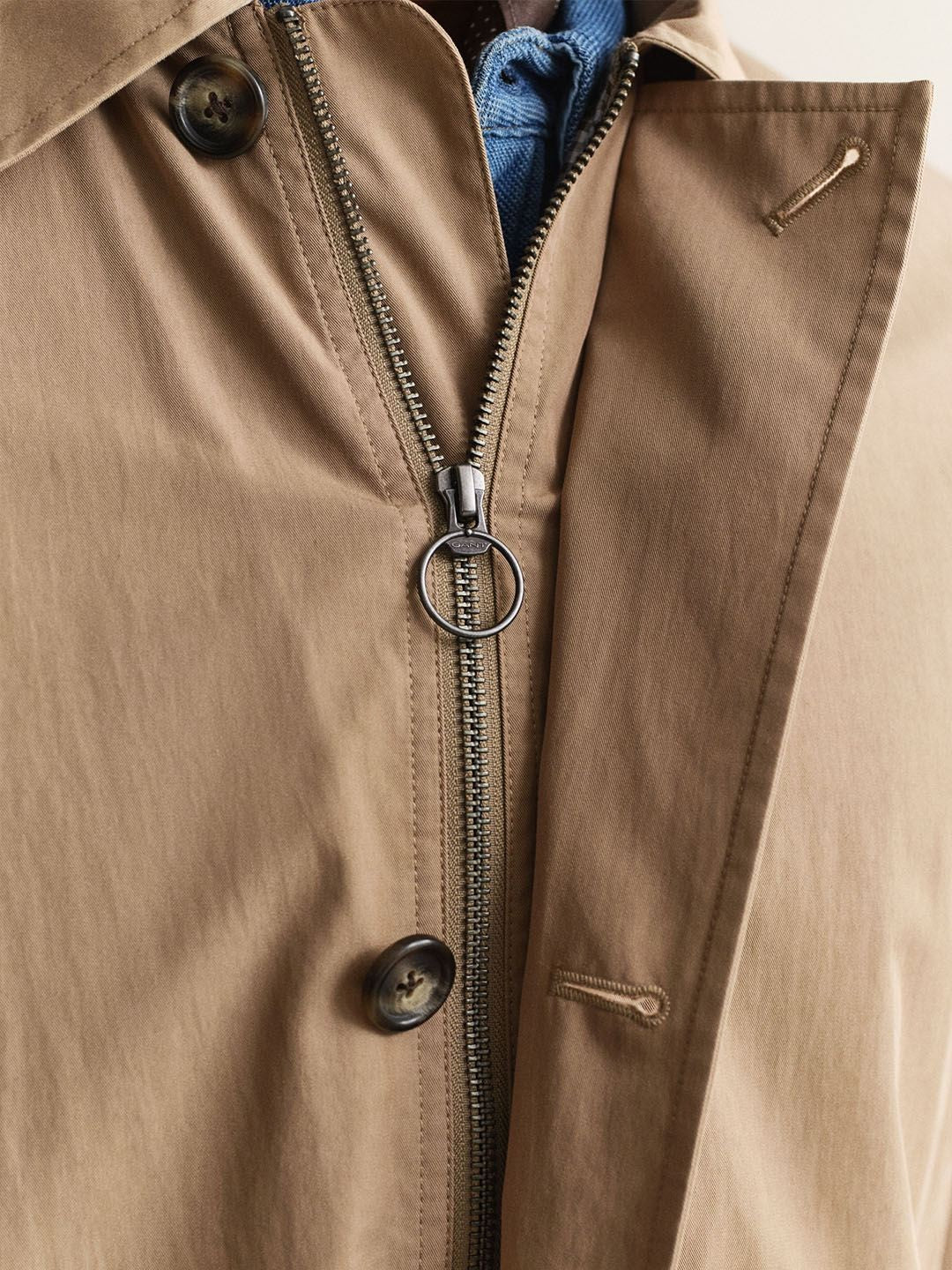 Gant Men Beige Solid Regular Fit Cotton Blend Barn Jacket