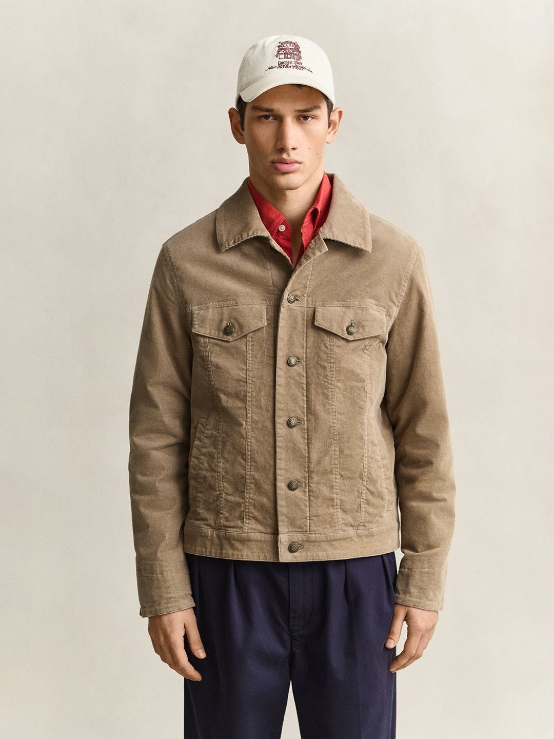Gant Men Beige Solid Regular Fit Corduroy Corduroy Jacket