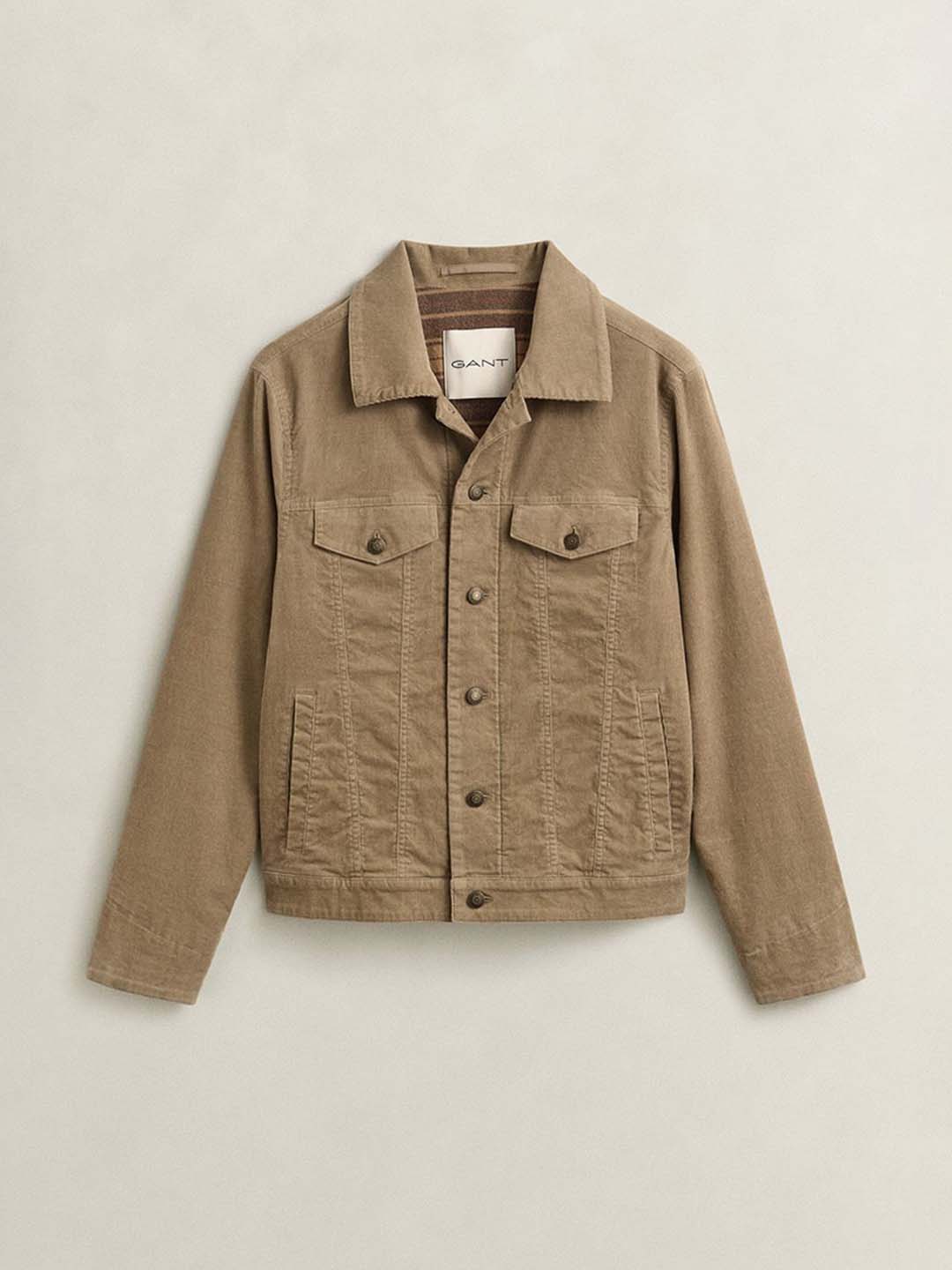 Gant Men Beige Solid Regular Fit Corduroy Corduroy Jacket