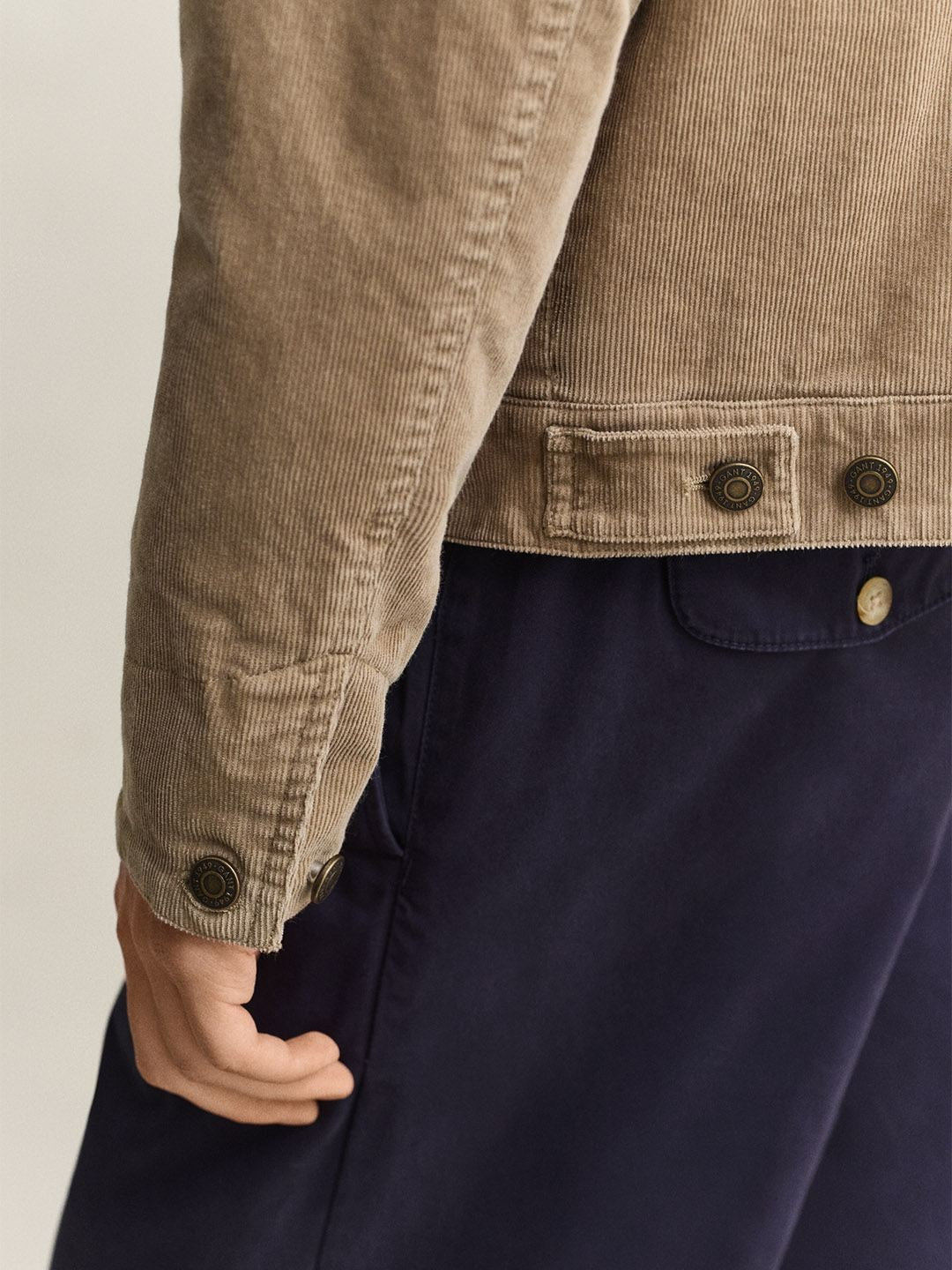 Gant Men Beige Solid Regular Fit Corduroy Corduroy Jacket