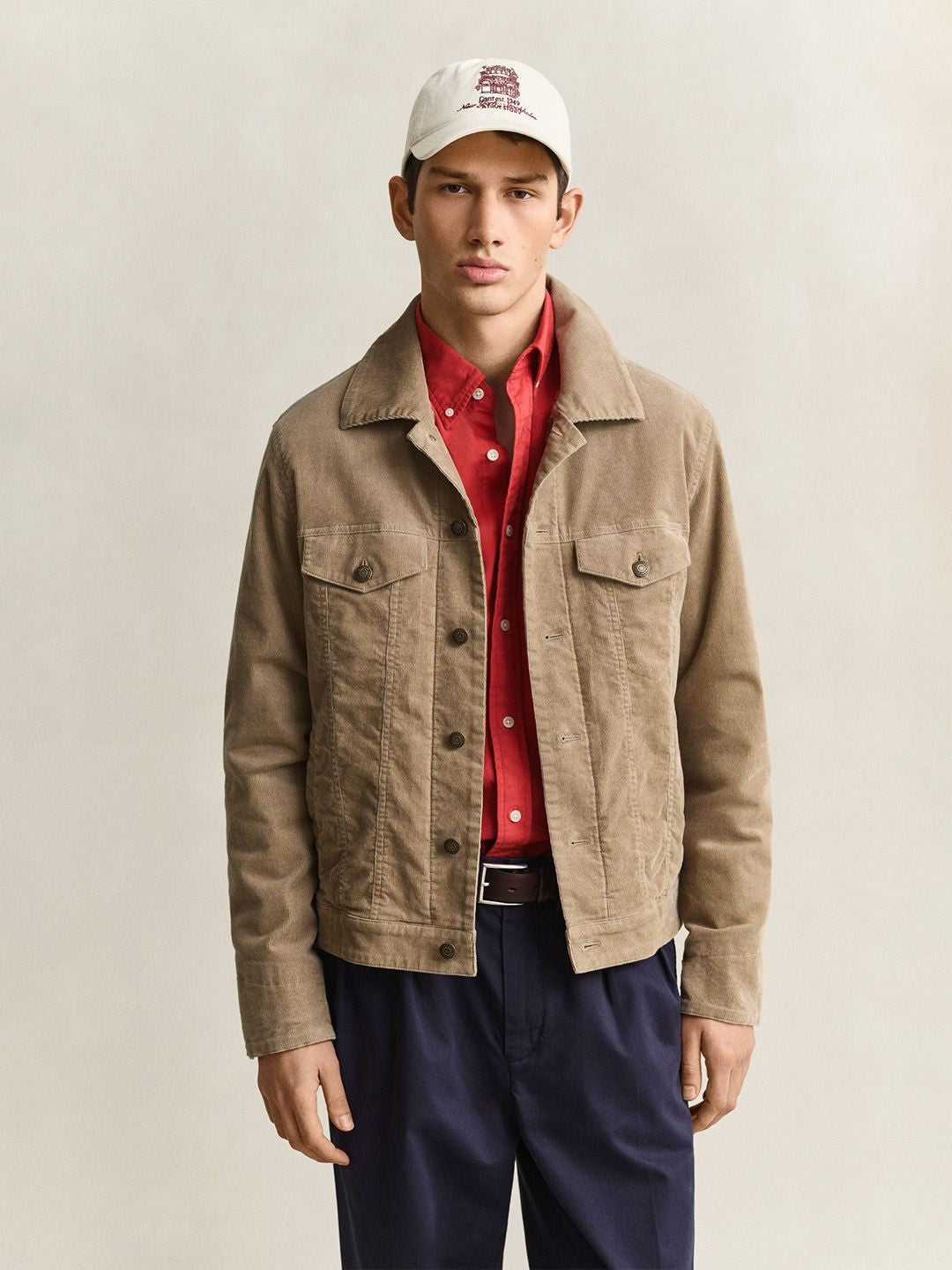 Gant Men Beige Solid Regular Fit Corduroy Corduroy Jacket
