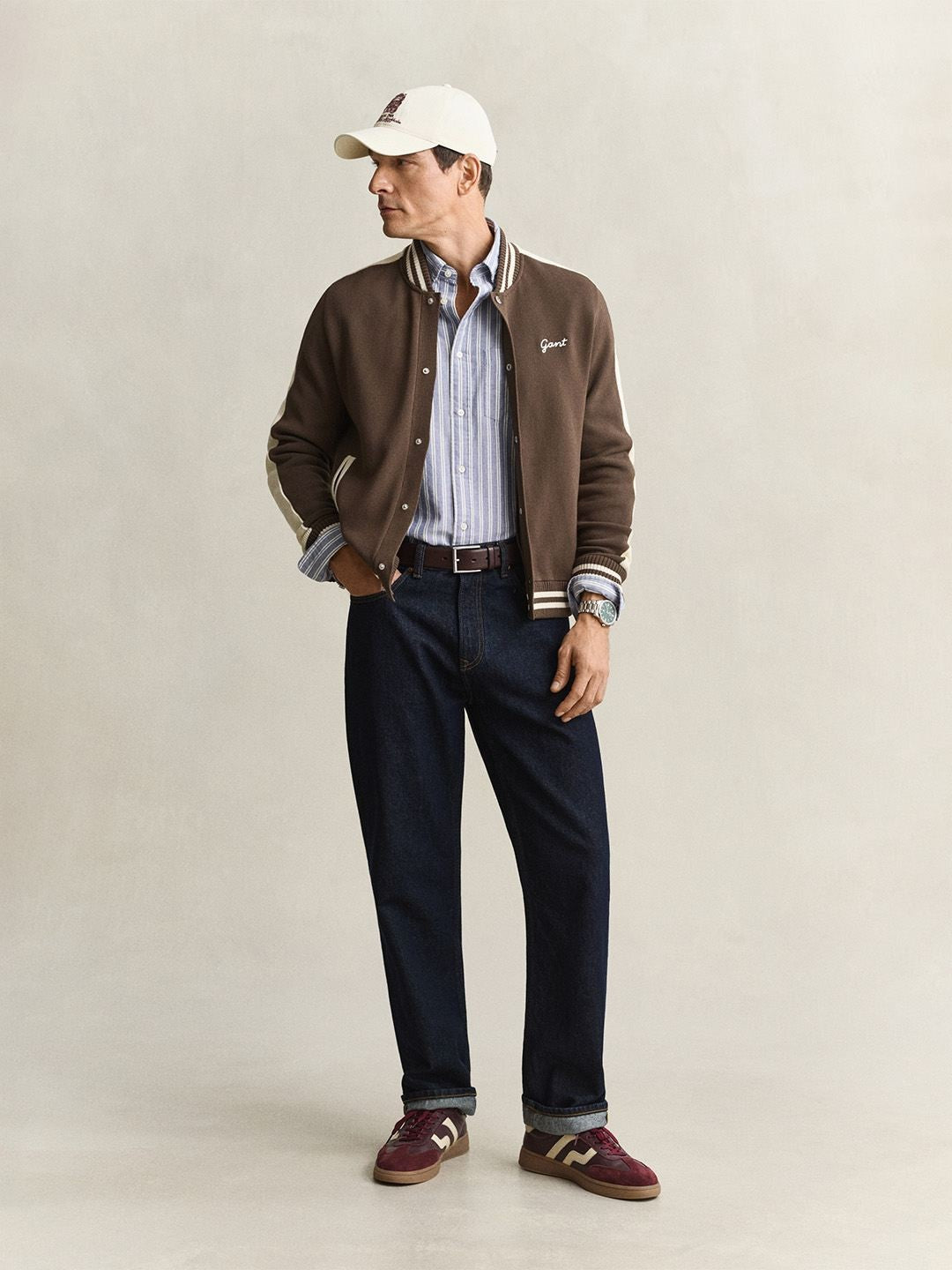 Gant Men Dark Brown Solid Regular Fit Varsity Jacket