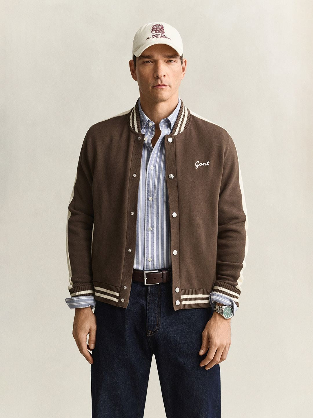 Gant Men Dark Brown Solid Regular Fit Varsity Jacket