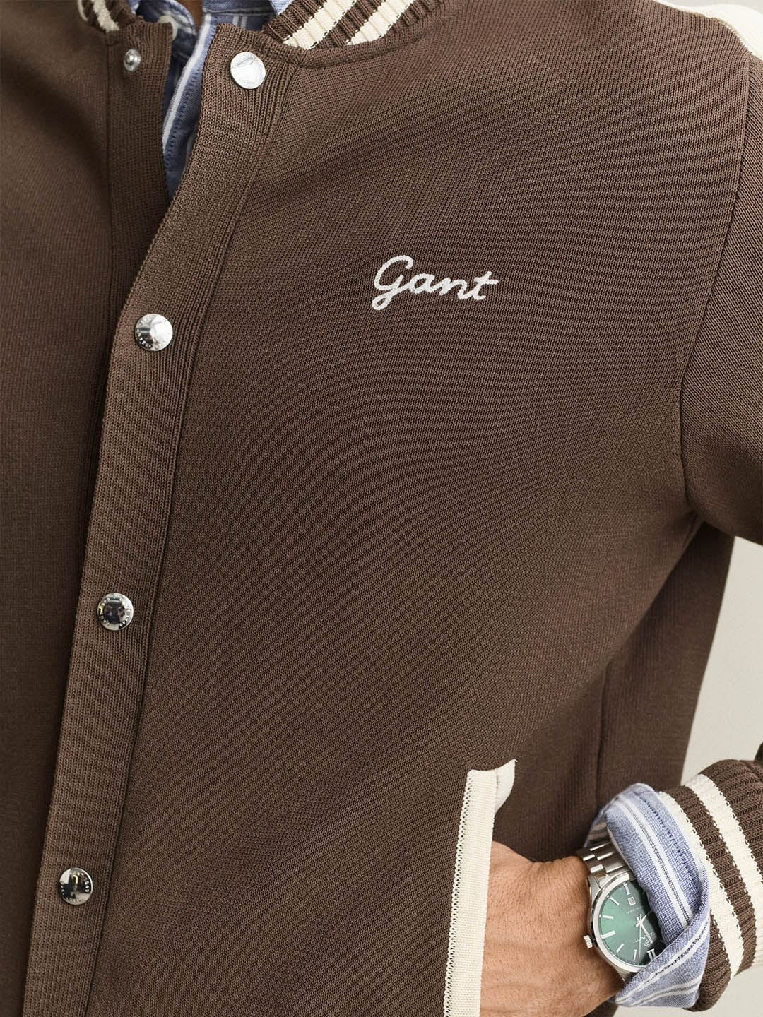 Gant Men Dark Brown Solid Regular Fit Varsity Jacket