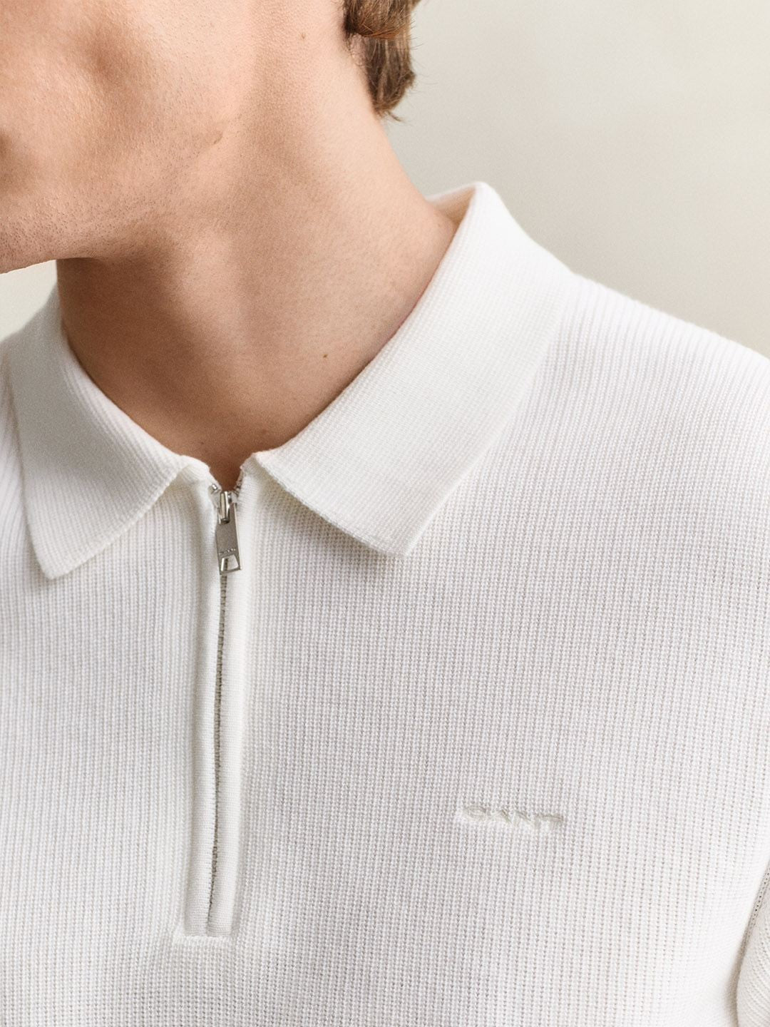 Gant Men White Solid Regular Fit Polo Sweater