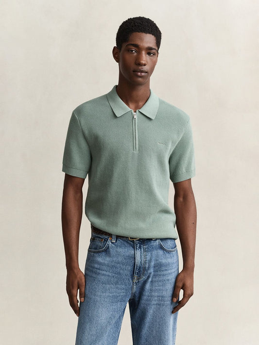 Gant Men Green Solid Regular Fit Polo Sweater