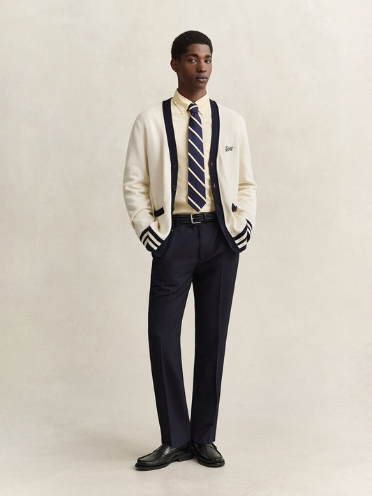 Gant Men Cream Solid Regular Fit Pure Cotton Sweater