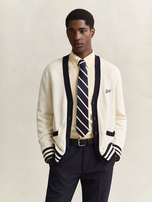 Gant Men Cream Solid Regular Fit Pure Cotton Sweater