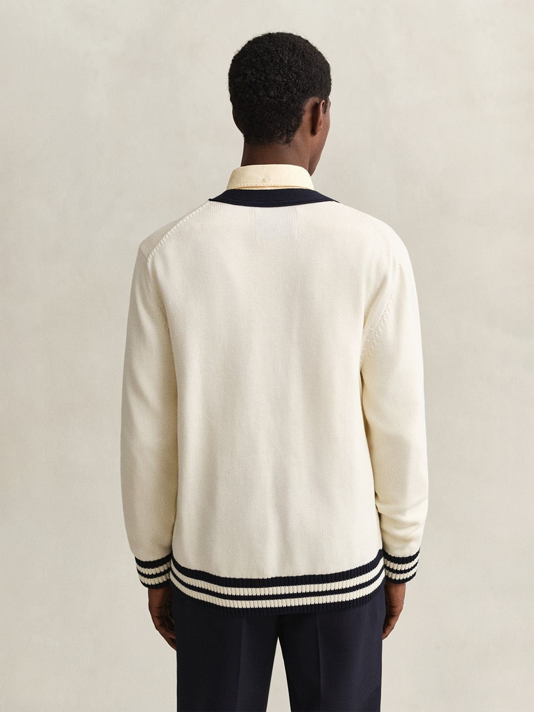Gant Men Cream Solid Regular Fit Pure Cotton Sweater