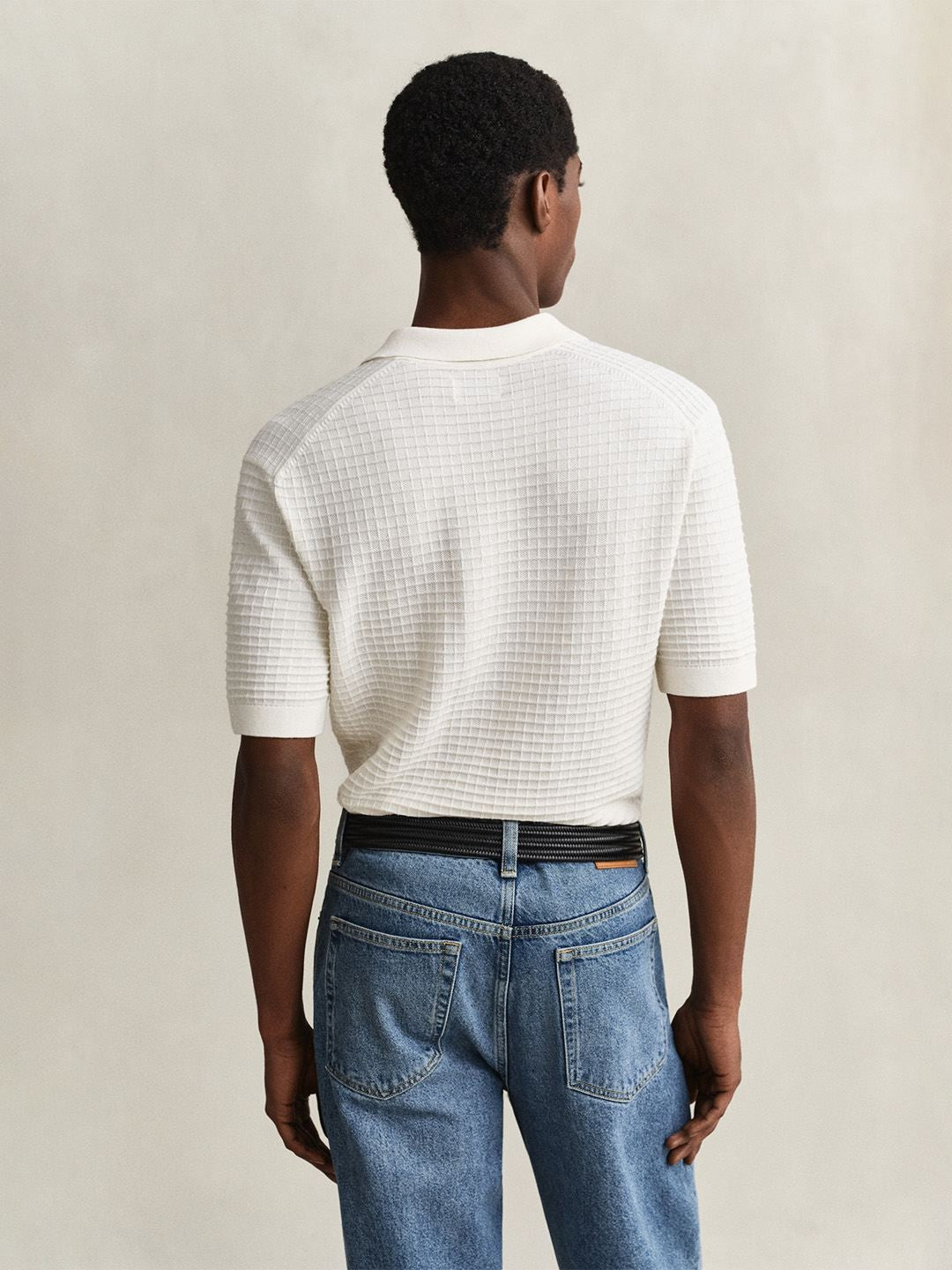 Gant Men White Solid Regular Fit Pure Cotton Polo Sweater