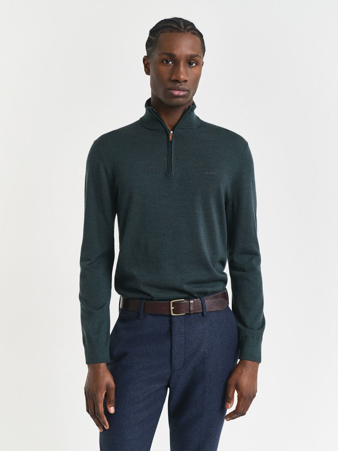 Gant Men Dark Green Solid Regular Fit Sweater
