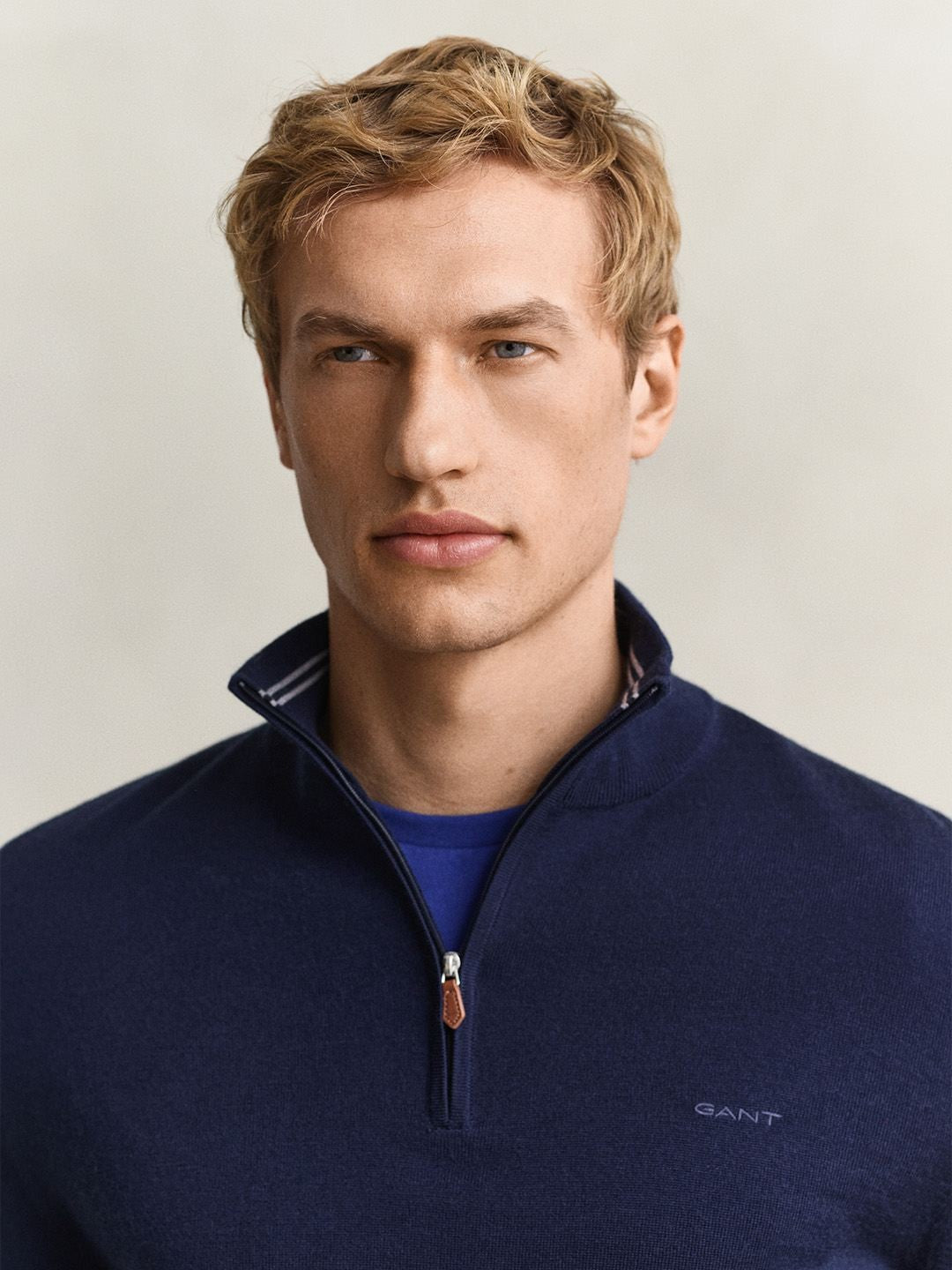 Gant Men Navy Blue Solid Regular Fit Sweater