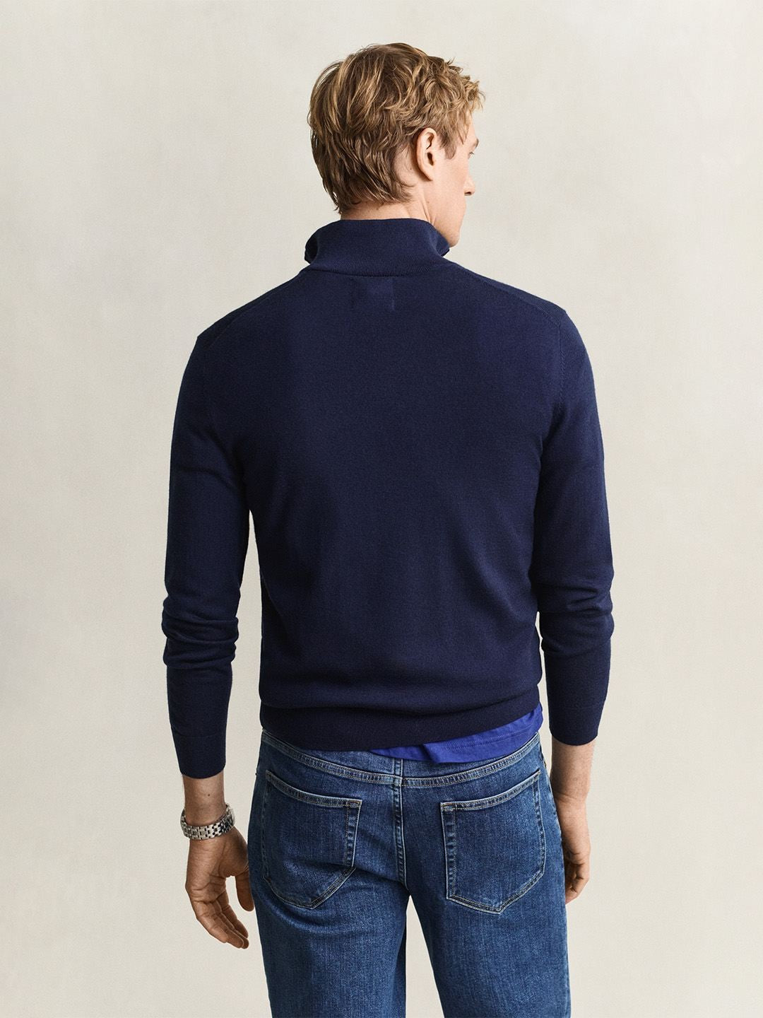 Gant Men Navy Blue Solid Regular Fit Sweater