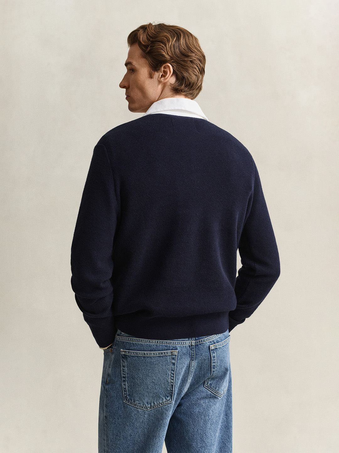 Gant Men Navy Blue Solid Regular Fit Sweater