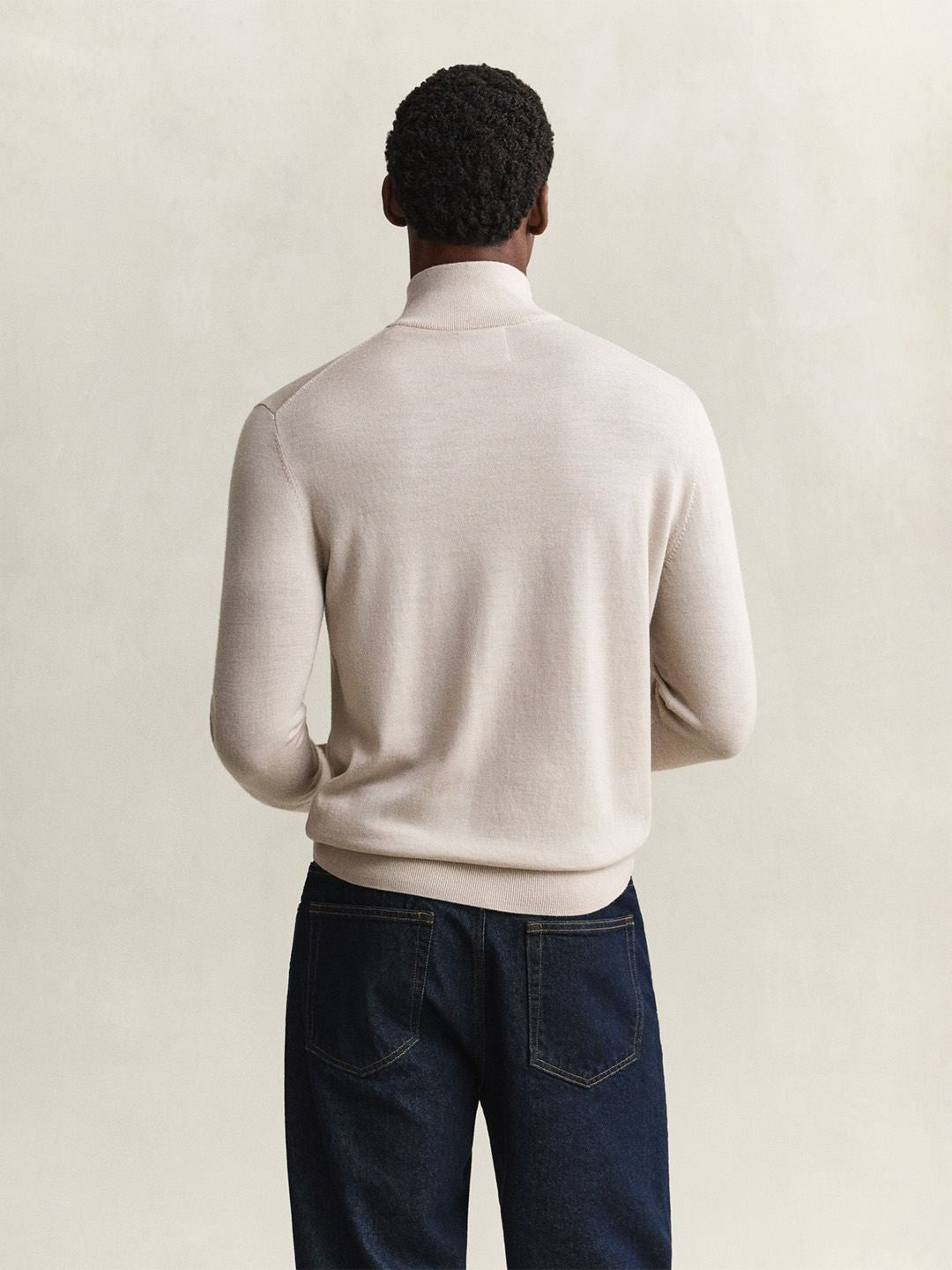 Gant Men Beige Solid Regular Fit Lambswool Sweater