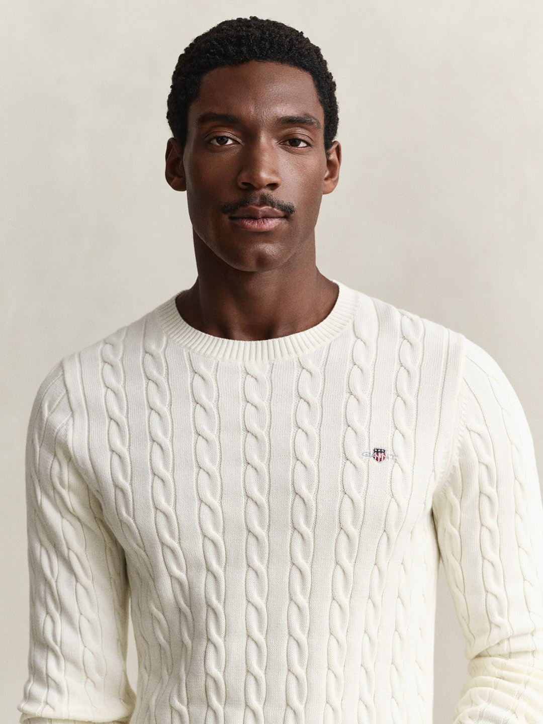 Gant Men Cream Textured Regular Fit Pure Cotton Sweater