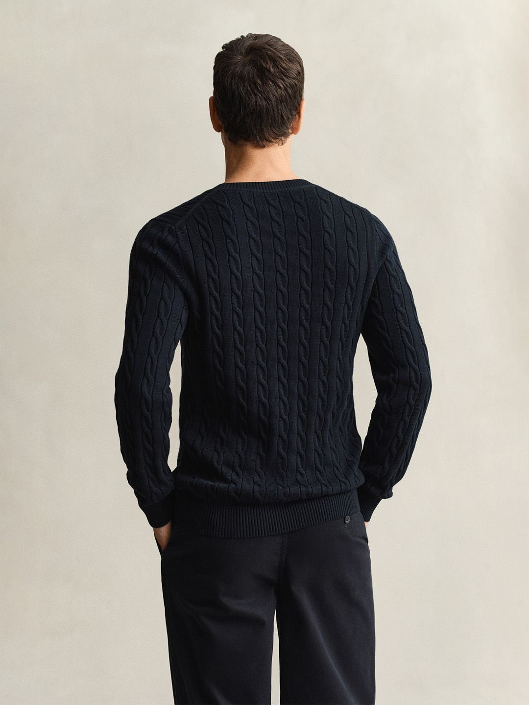 Gant Men Navy Blue Textured Regular Fit Pure Cotton Sweater