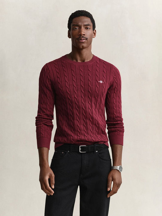 Gant Men Deep Maroon Textured Regular Fit Pure Cotton Sweater