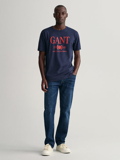 Gant Blue Retro Crest Logo Regular Fit T-Shirt