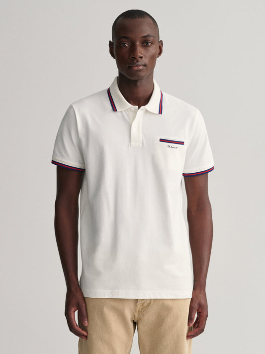 Gant White 3Color Tipping Regular Fit Pique Polo T-Shirt