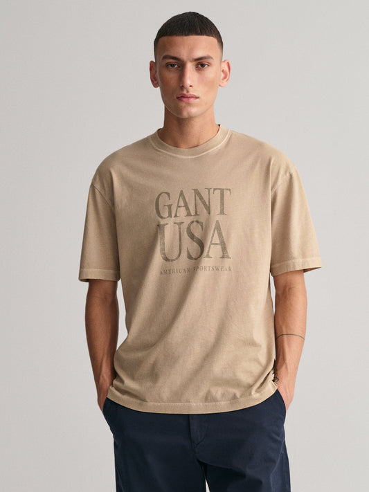 Gant Beige Sunfaded Logo Regular Fit T-Shirt