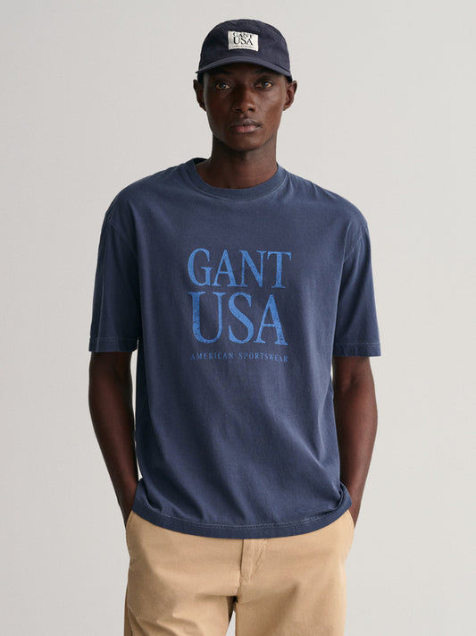 Gant Blue Sunfaded Logo Regular Fit T-Shirt