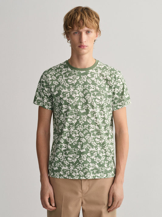 Gant Green Floral Print Regular Fit T-Shirt