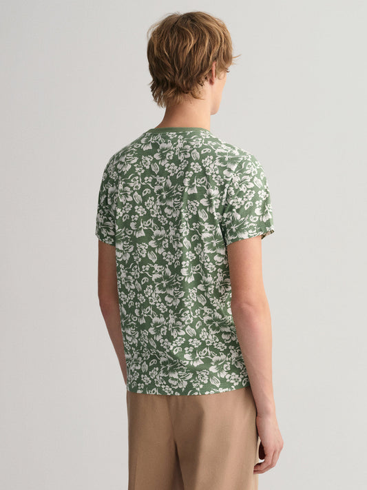 Gant Green Floral Print Regular Fit T-Shirt