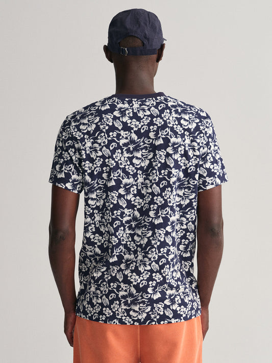 Gant Blue Floral Print Regular Fit T-Shirt