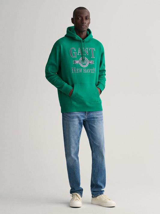 Gant Men Green Printed Hooded Sweatshirt