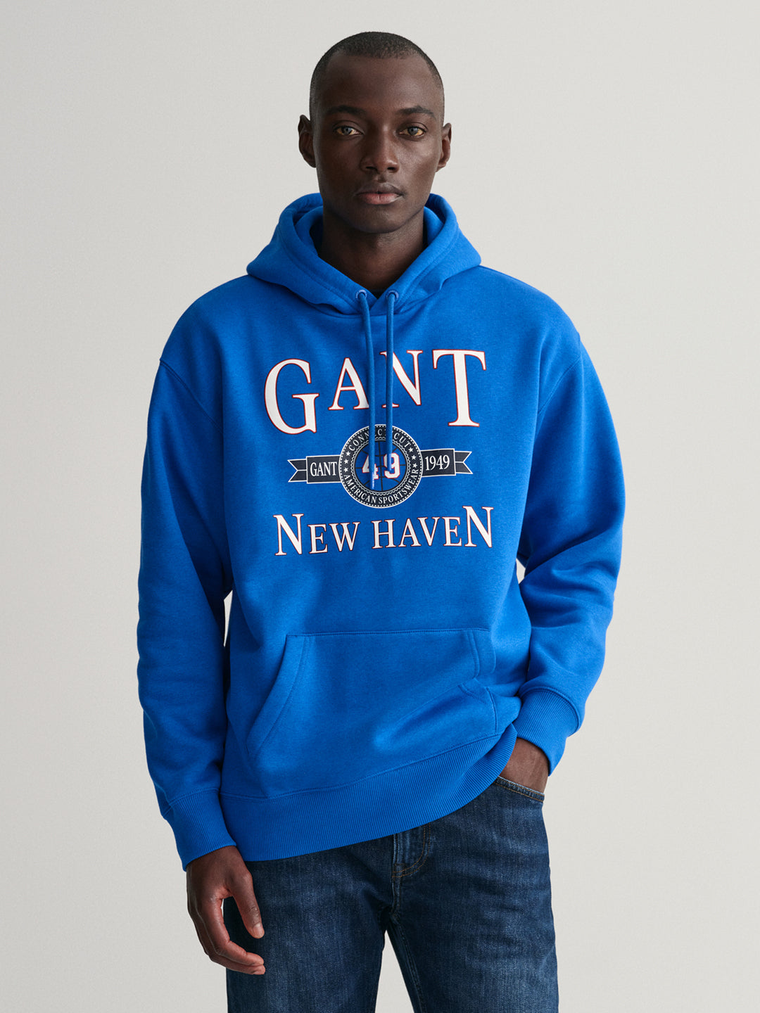 Gant Men Blue Printed Hooded Sweatshirt