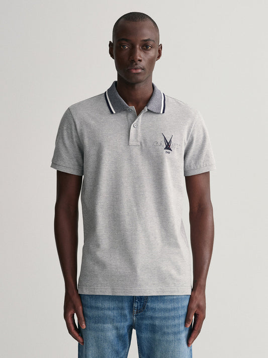 Gant Grey Sail Regular Fit Pique Polo T-Shirt