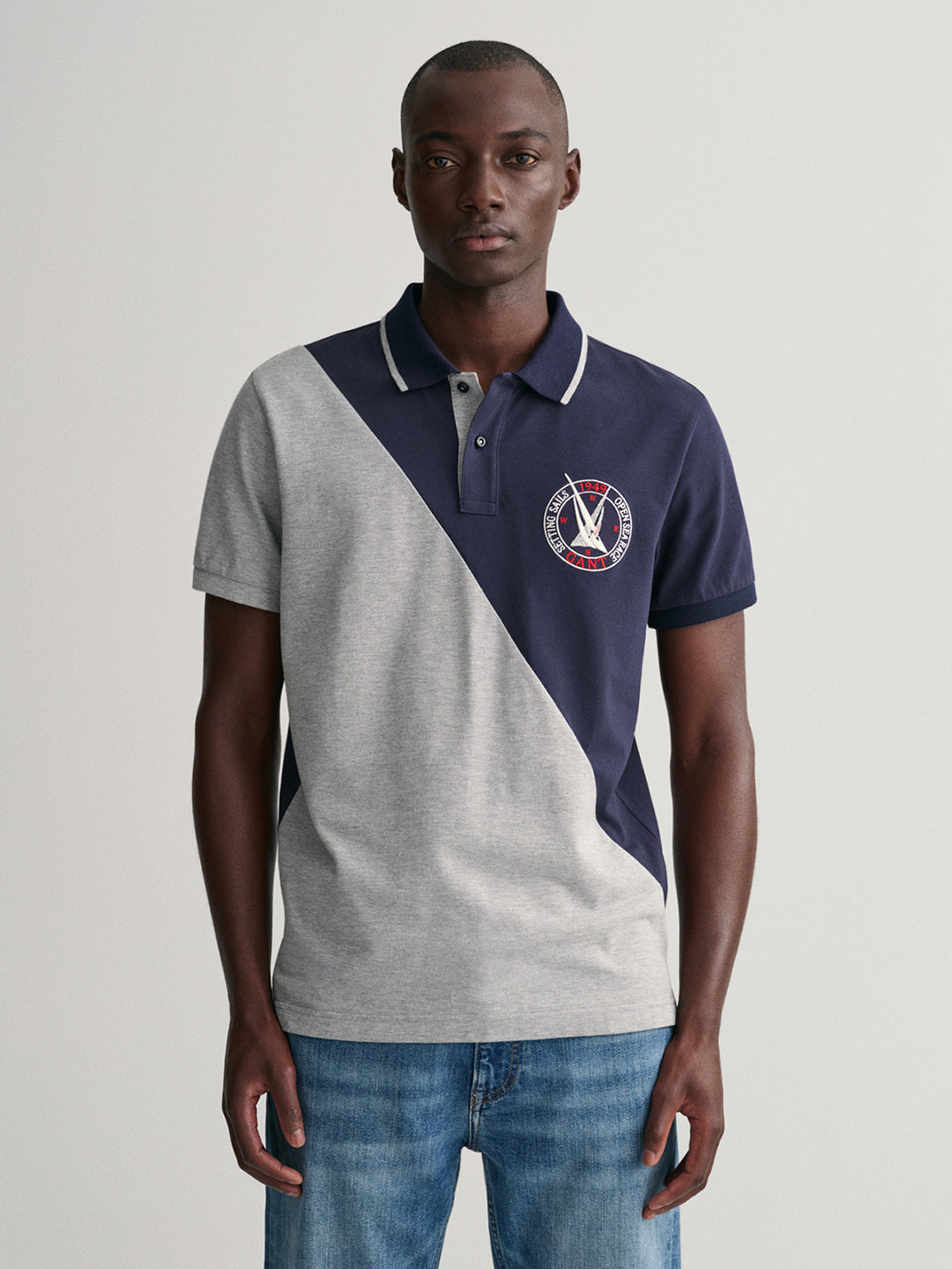 Gant Multi Blue Sail Diagonal Regular Fit Pique Polo T-Shirt