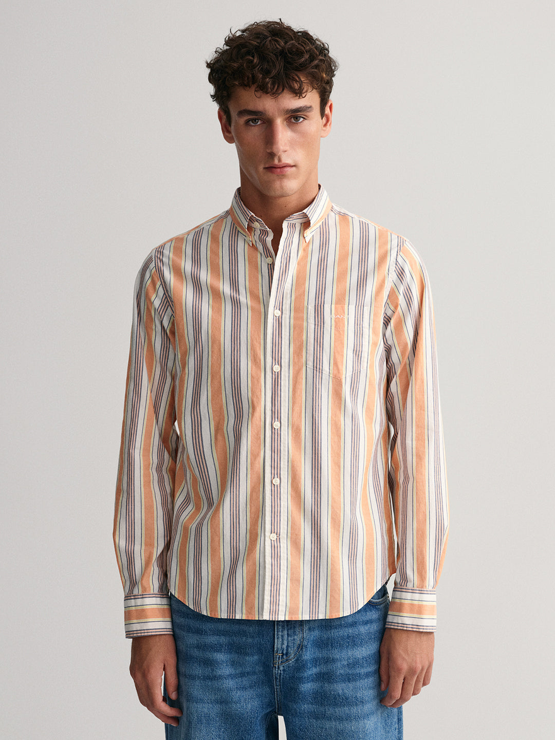 Gant Orange Untucked Striped Regular Fit Shirt