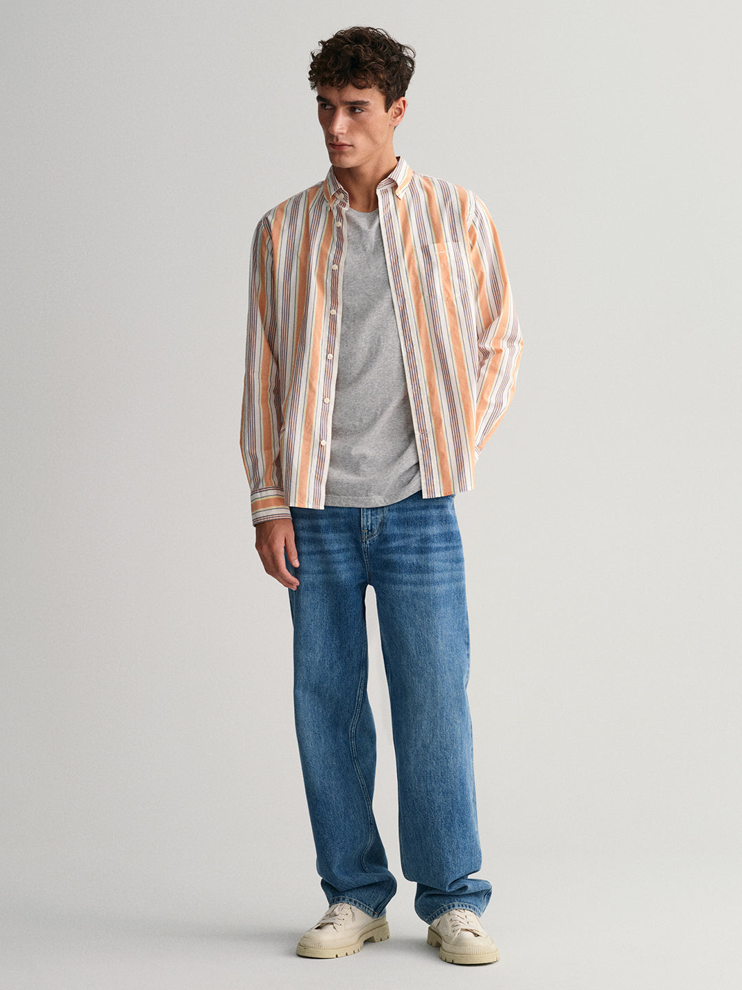 Gant Orange Untucked Striped Regular Fit Shirt