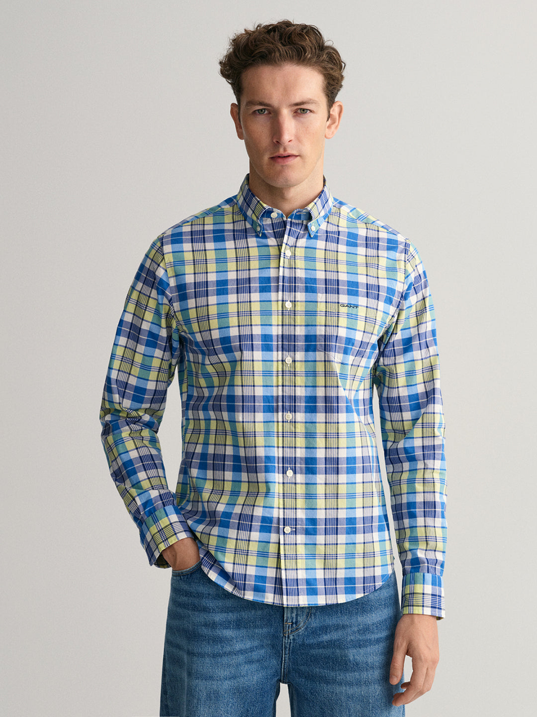 Gant Blue Untucked Colorful Checked Regular Fit Shirt