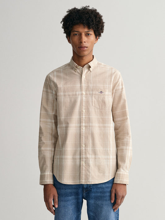 Gant Beige Checked Regular Fit Shirt