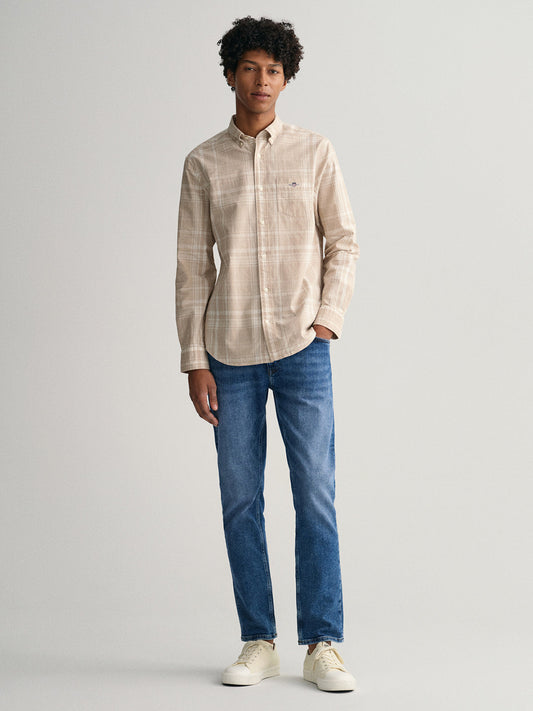 Gant Beige Checked Regular Fit Shirt