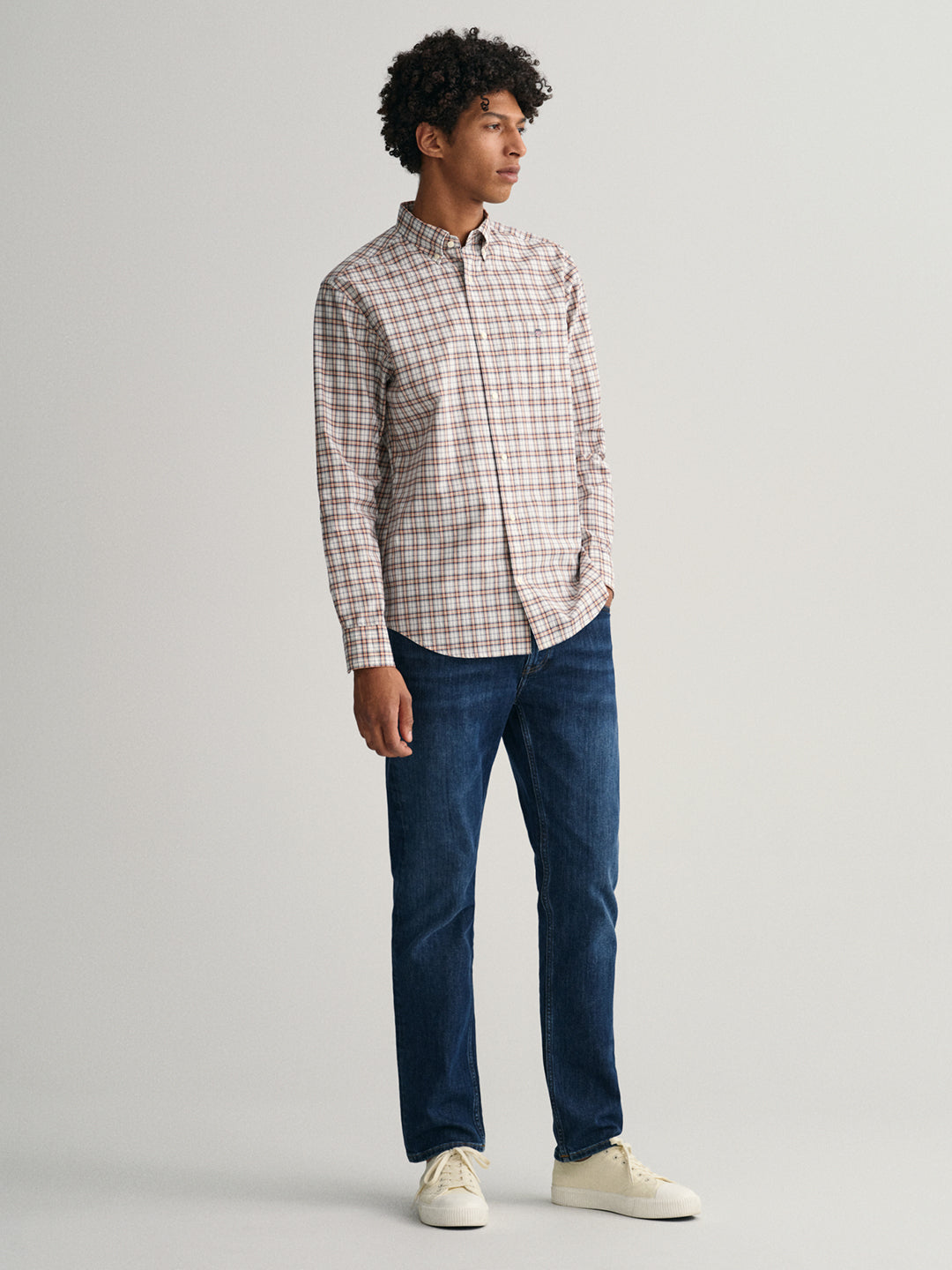 Gant Orange Poplin Micro Checked Regular Fit Shirt