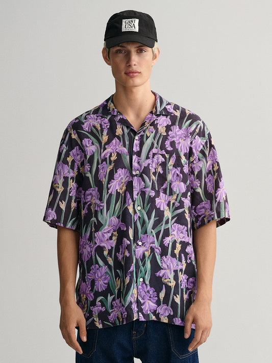 Gant Multi Iris Floral Print Relaxed Fit Linen Shirt