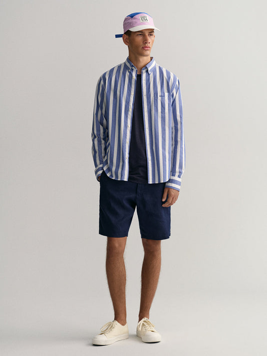 Gant Blue Untucked Wide Broadcloth Striped Regular Fit Shirt