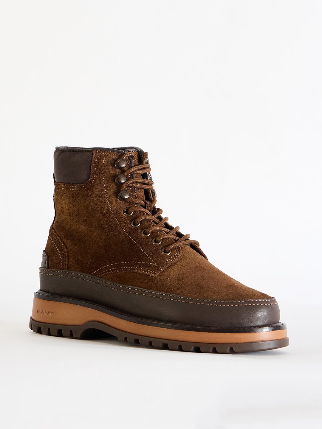 Gant Men Brown Color-Blocked Lace-Up Round Toe Boots