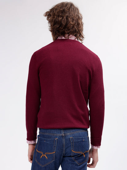 Gant Men Red Solid V Neck Full Sleeves Sweater